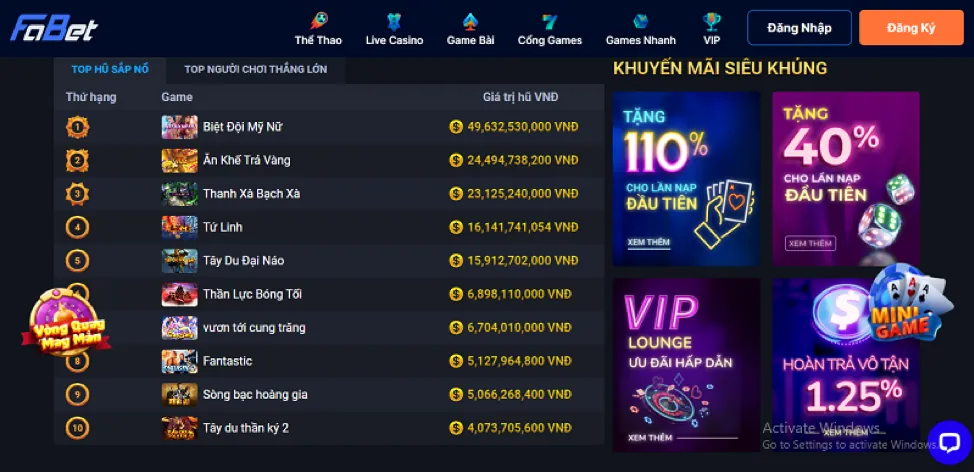 Khuyến mãi nạp tiền cho slot game tại Top88